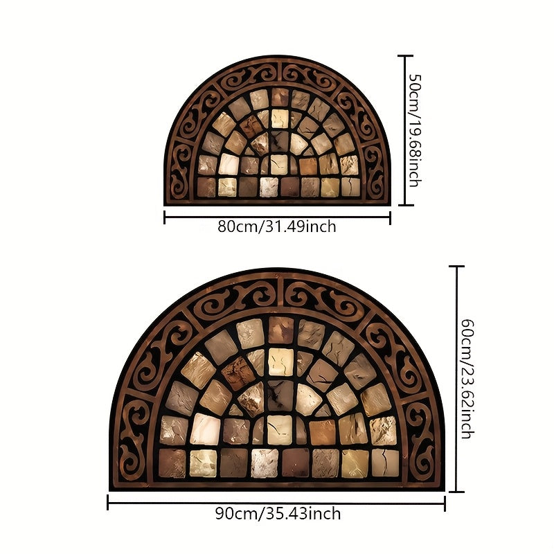 Semicircular Earth-Tone Mosaic Stone Print Doormat in 60 x 90cm BY15 Checkout Style Pictured — image 3