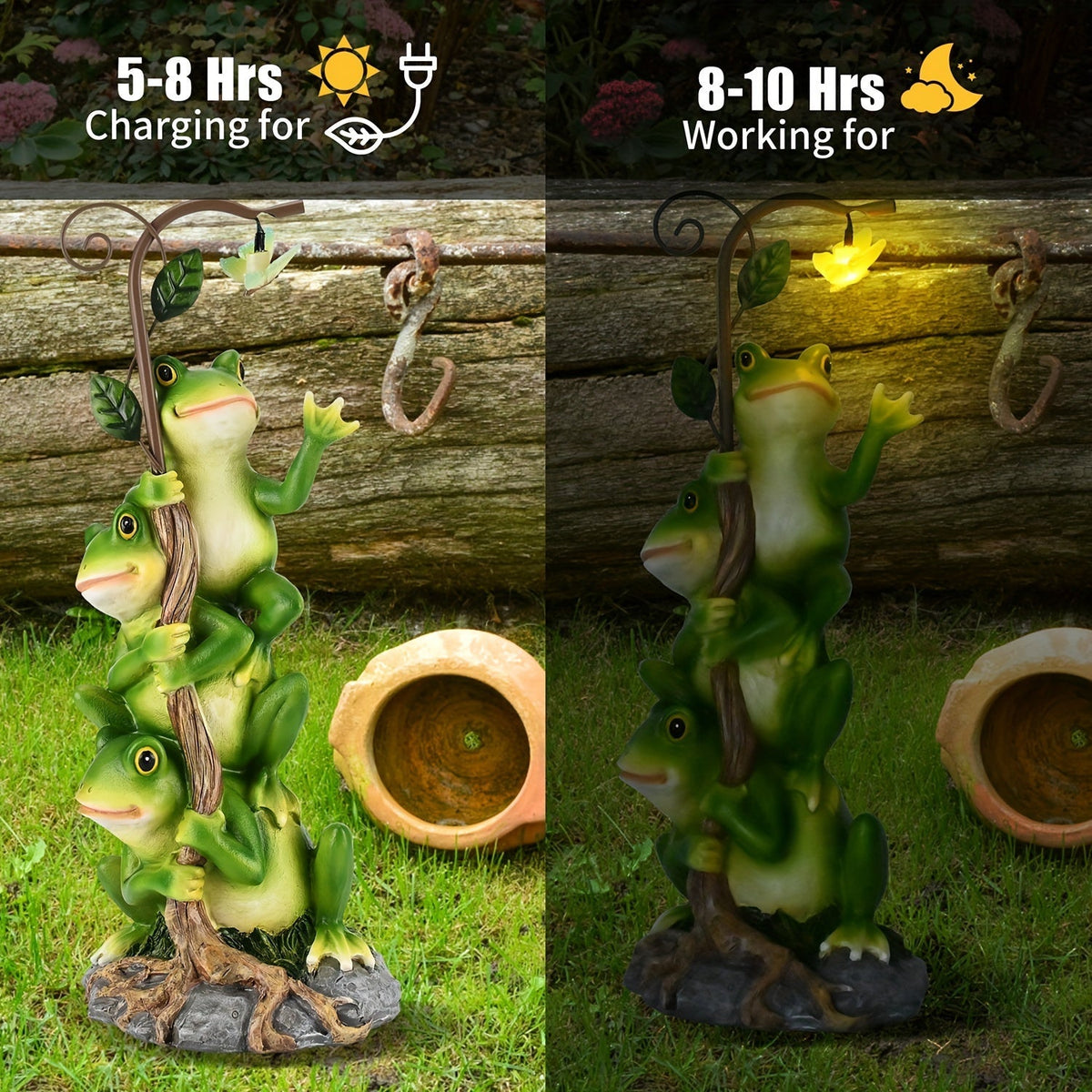 Solar Garden Lights Frog Reading Statue with Lantern, One-Piece Resin Lawn and Patio Ornament — image 8