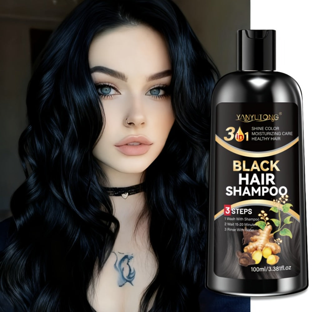 Hair Dye Shampoo, YANYUTONG 100ml Black 3-in-1 Bottle with Three-Step Package Directions for Home Use — image 10