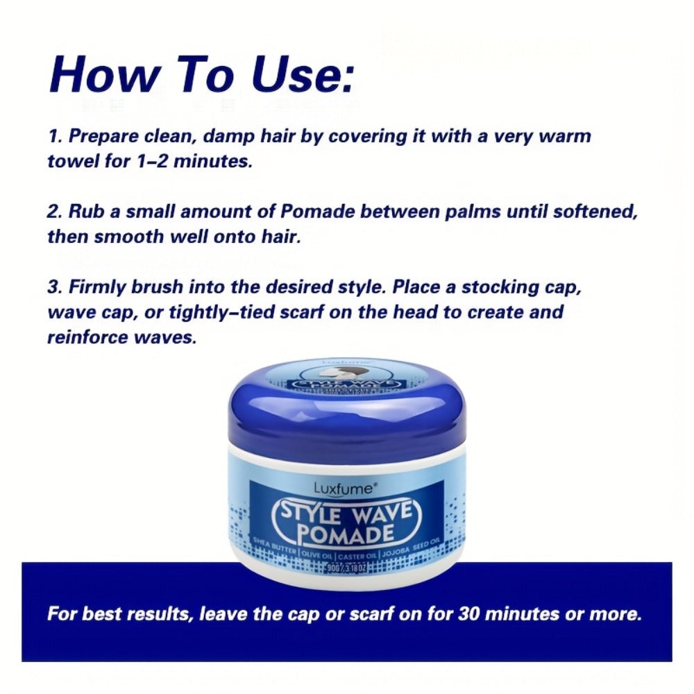 Wave Pomade Strong Hold & Edge Control 3.18oz 2-Pack – Luxfume Non-Greasy Hair Styling Cream with Natural Botanical Extracts,