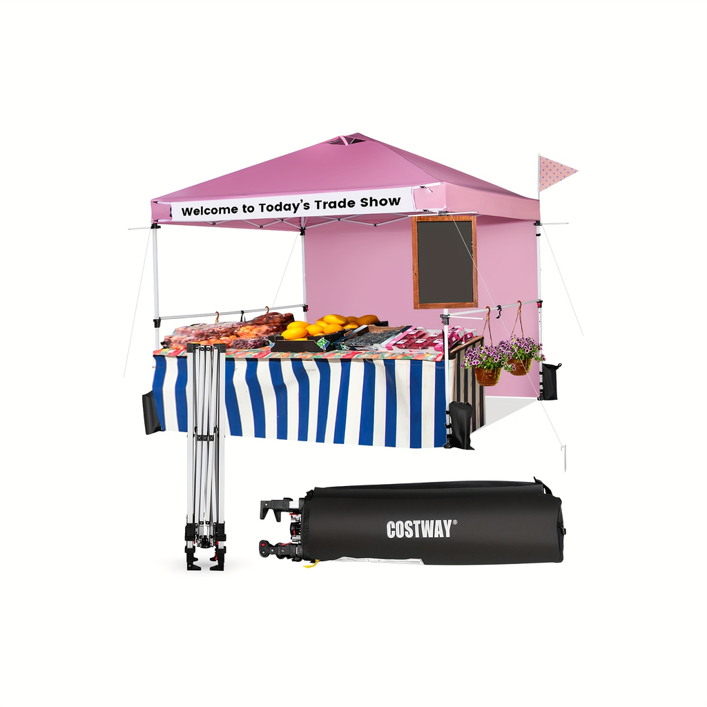 Pink 10x10ft Commercial Pop-Up Canopy Tent with Sidewall, Hanging Bars, Crossbars and Banner Strip — image 9