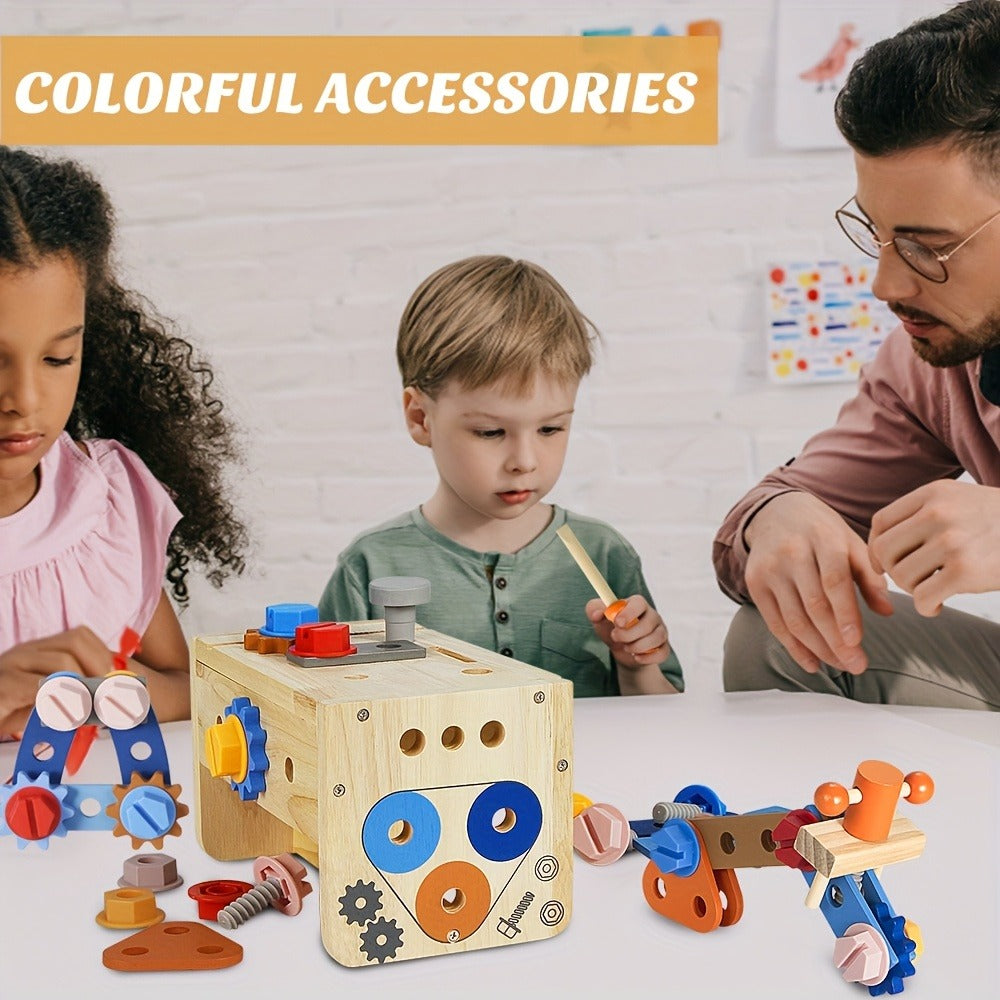 39-Piece Wooden Pretend Tool Set with Vest, Toolbox, Instruction Sheet and Six Example Builds — image 8