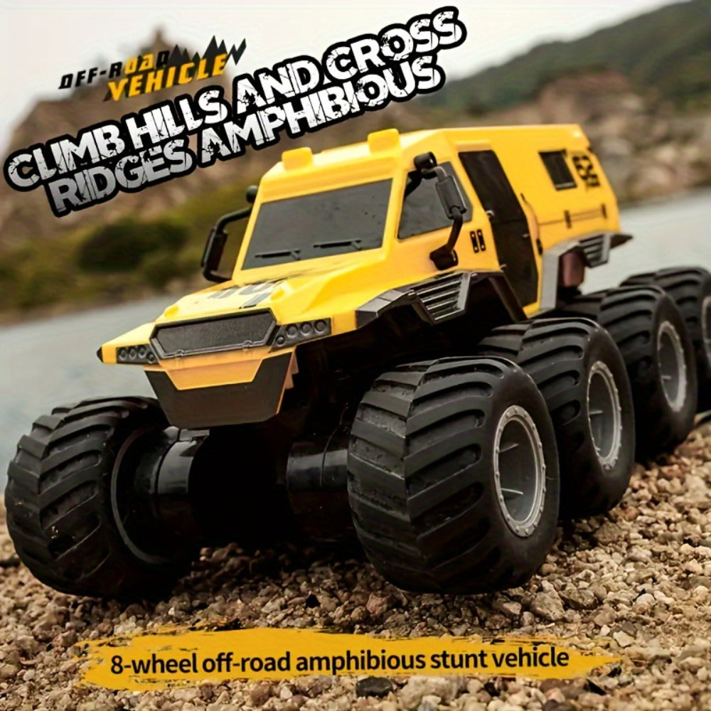 Amphibious RC Truck 8-Wheel Drive 4-Motor Off-Road Climbing Remote Control Armored Vehicle, Oversized Land & Water Military T