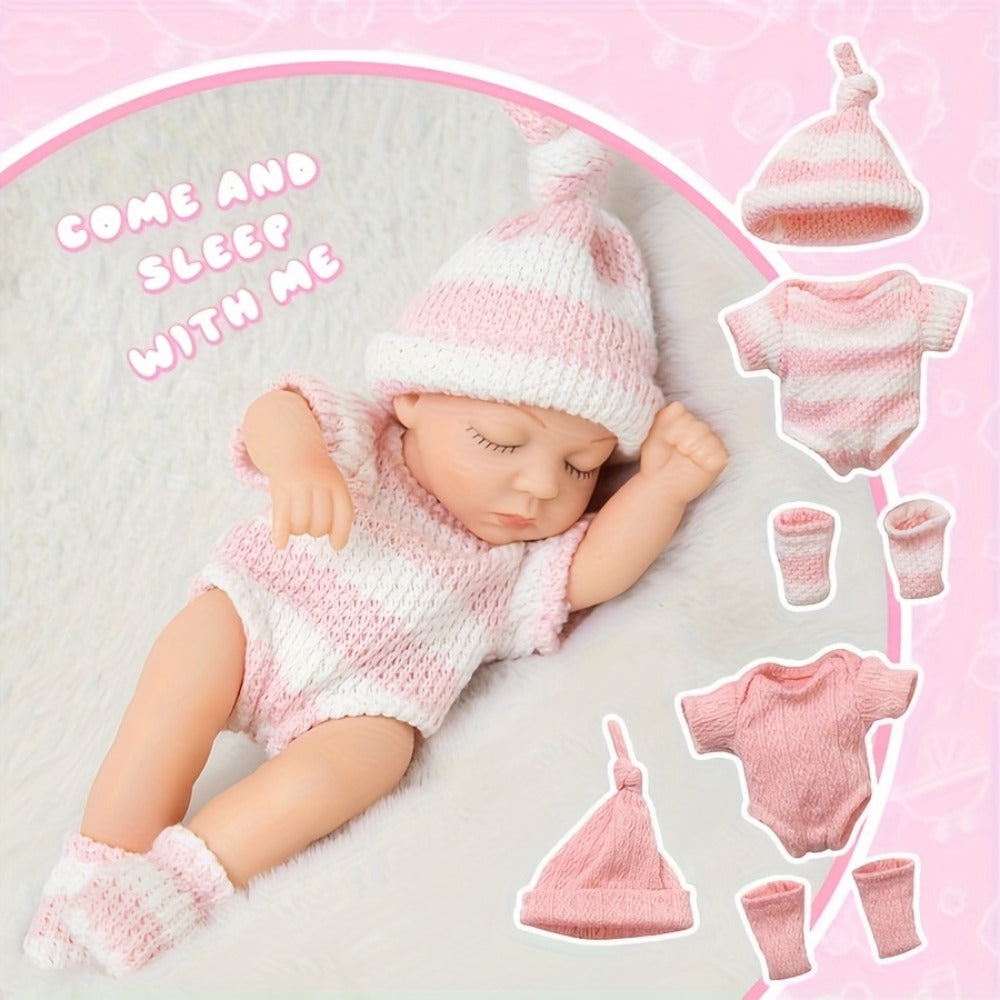 Twin Baby Doll Set with Two 7-Inch Soft Dolls, Pink Knit Hats, Rompers and Two Pairs of Matching Socks — image 3