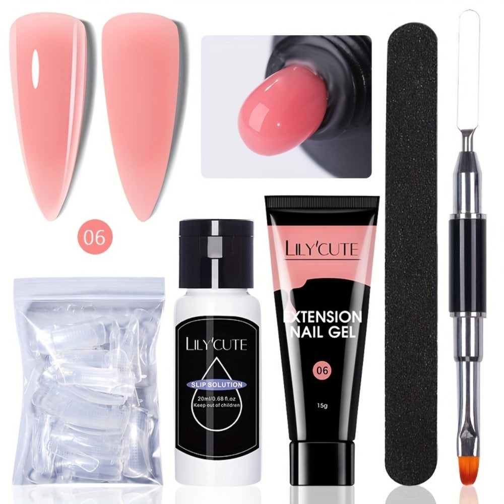 Builder Gel Nail Extension Kit – Quick Build UV LED Acrylic Gel in White Nude Pink Crystal for Nail Construction Overlay Scul
