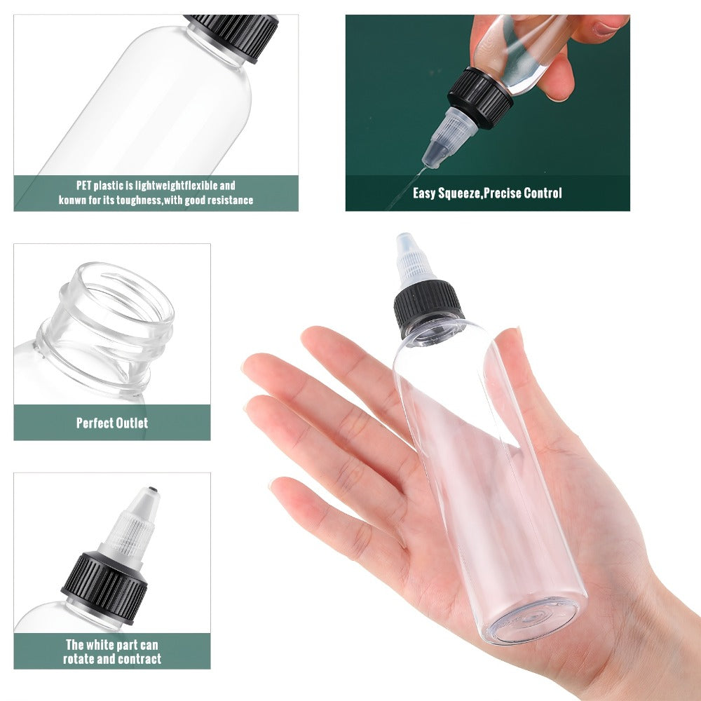 Squeeze Bottles 4oz 100 Pack with Twist Top Caps Empty Plastic Refillable Dispensing Bottles BPA Free for Hair Oil Essential 