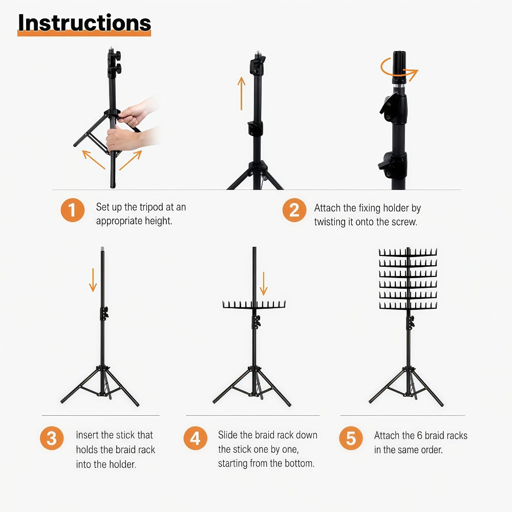 Braiding Hair Rack 144 Pegs Height Adjustable 2-Side Hair Extension Holder Stand with Tray – Foldable Portable Professional B