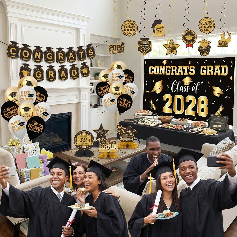 Class of 2026 Graduation Decoration Set with Letter Banner, Hanging Pieces and Six Color Options — image 4
