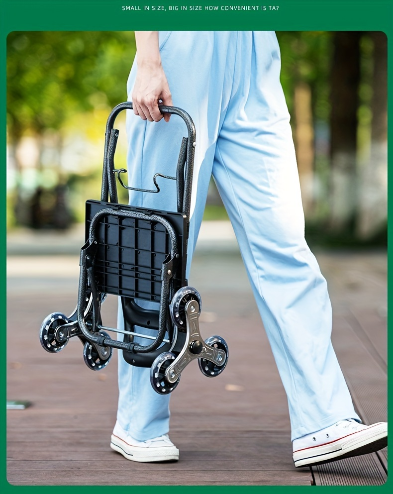 Stair Climbing Shopping Cart with Detachable Hand Truck, Foldable Grocery Trolley with Spacious Polyester Bag for Home Market