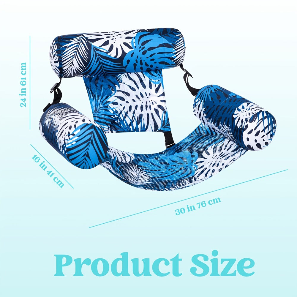 Leaf-Print Inflatable Pool Float Chair with Mesh Sling Seat in Blue, Blue-Green or Red-Cyan Checkout Options — image 12