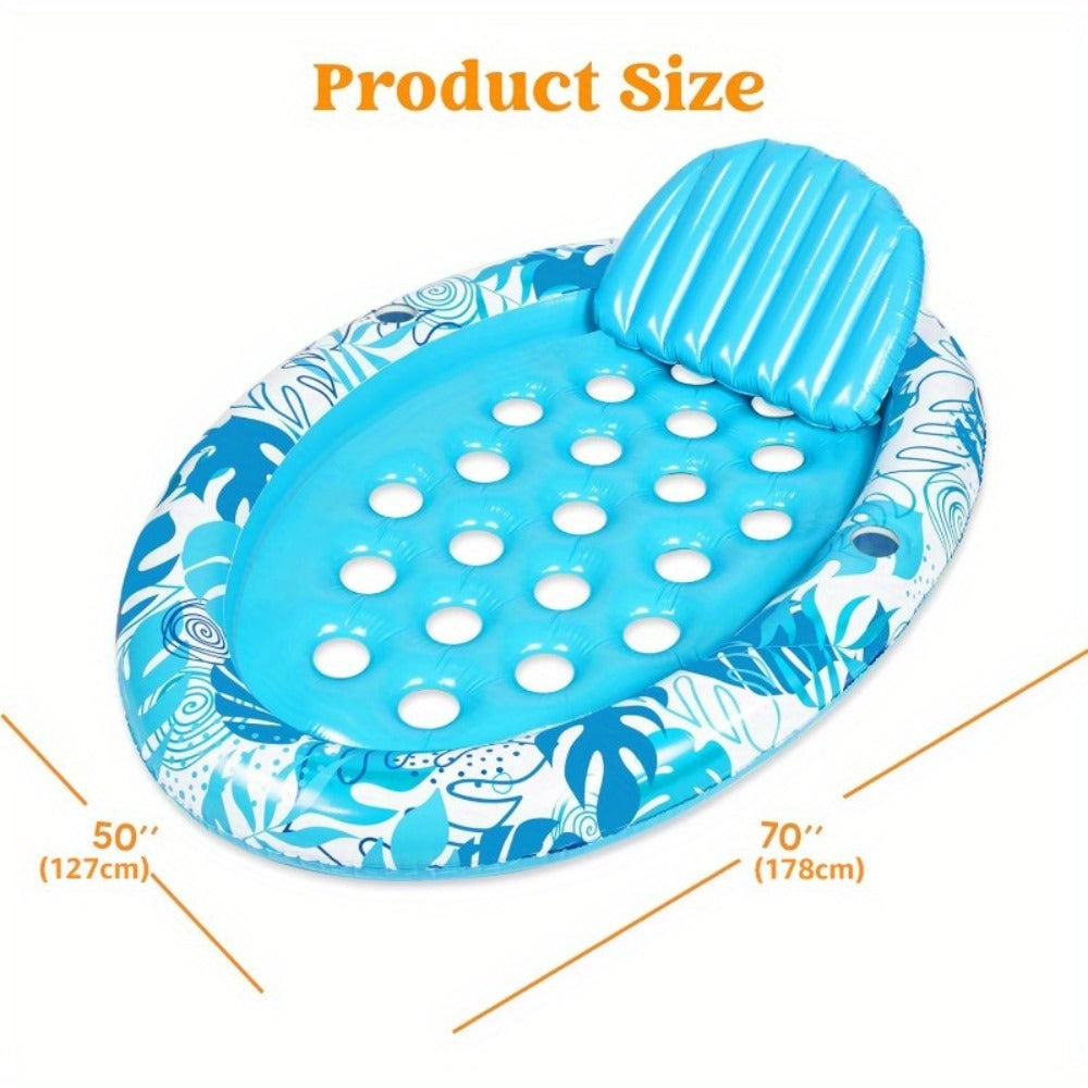 70 x 50-Inch Inflatable Pool Float Lounger with Oval Blue Body, Removable Backrest and Two Cup Holders — image 5