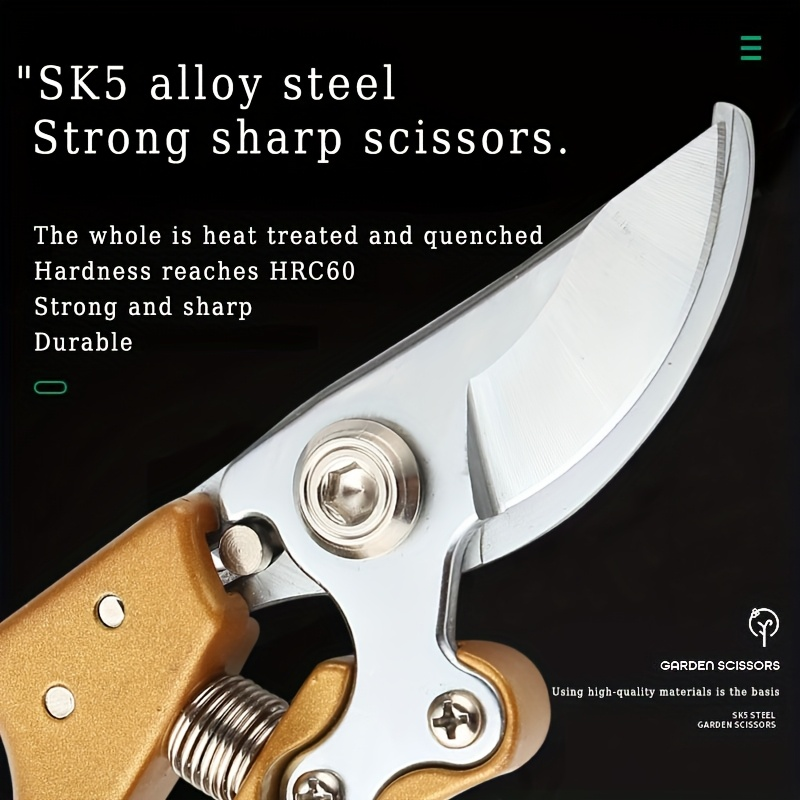 Bypass Pruning Shears with Curved Blade, Return Spring and Gold or Black Coated Handle Options — image 8