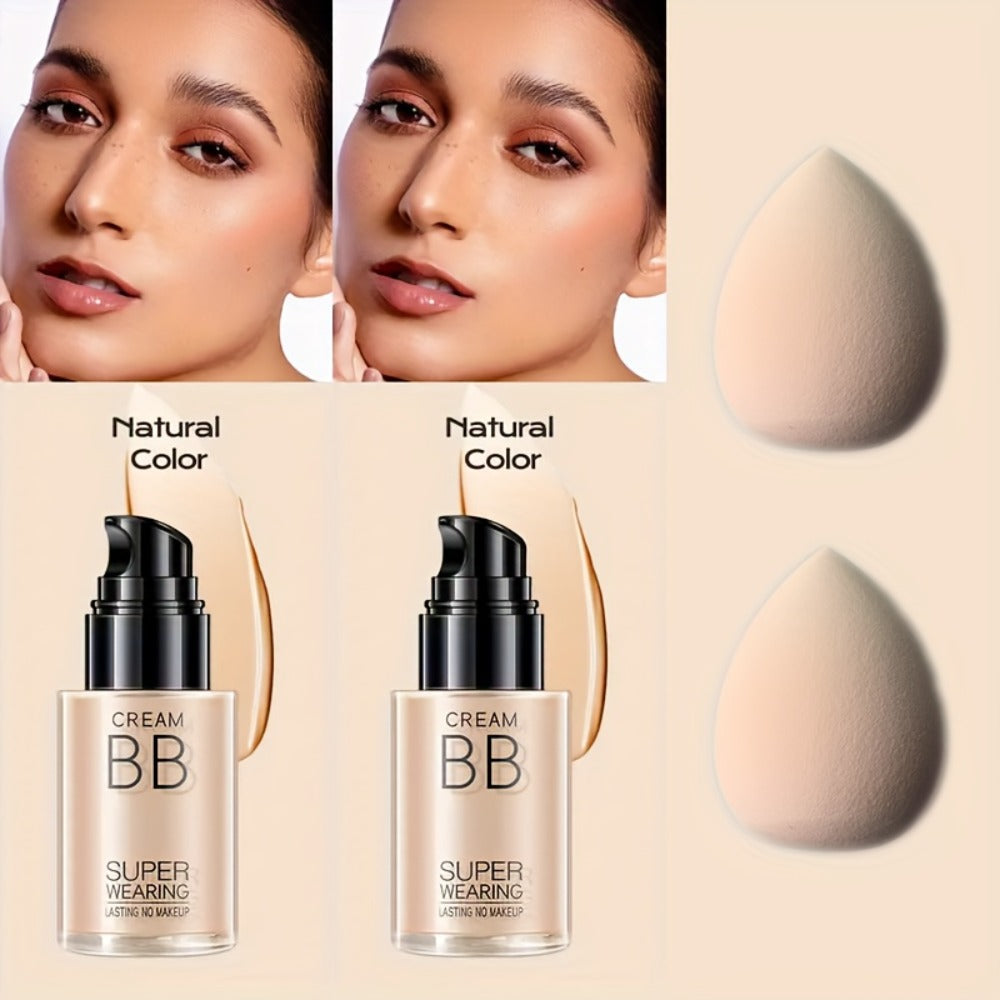 BB Cream Setting Powder Set 2 Pcs with Tools Concealer Oil Free Matte Face Makeup for Women, for Makeup, Travel and Everyday 
