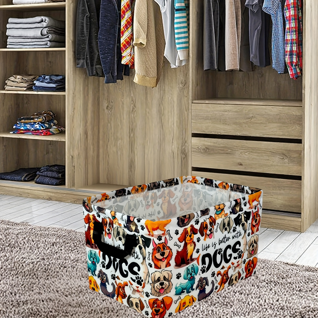 Soft Open-Top Printed Storage Bin with Side Handles and Cat, Dog, Pumpkin, Duck or Dachshund Designs — image 13
