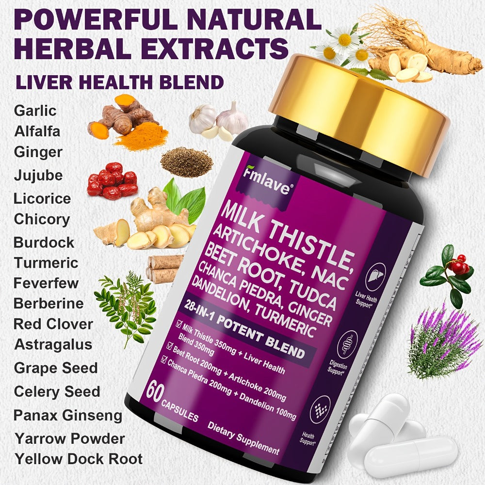Liver Support Supplement 28-in-1 Ultimate Herbal Blend, Milk Thistle, Dandelion & Turmeric for Liver Cleanse — image 3