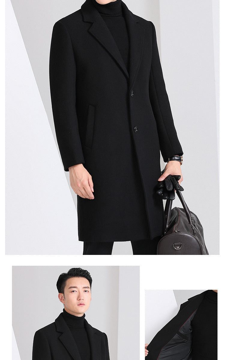 Slim-fit Youth Korean-style Mid-length Wool Coat For Men