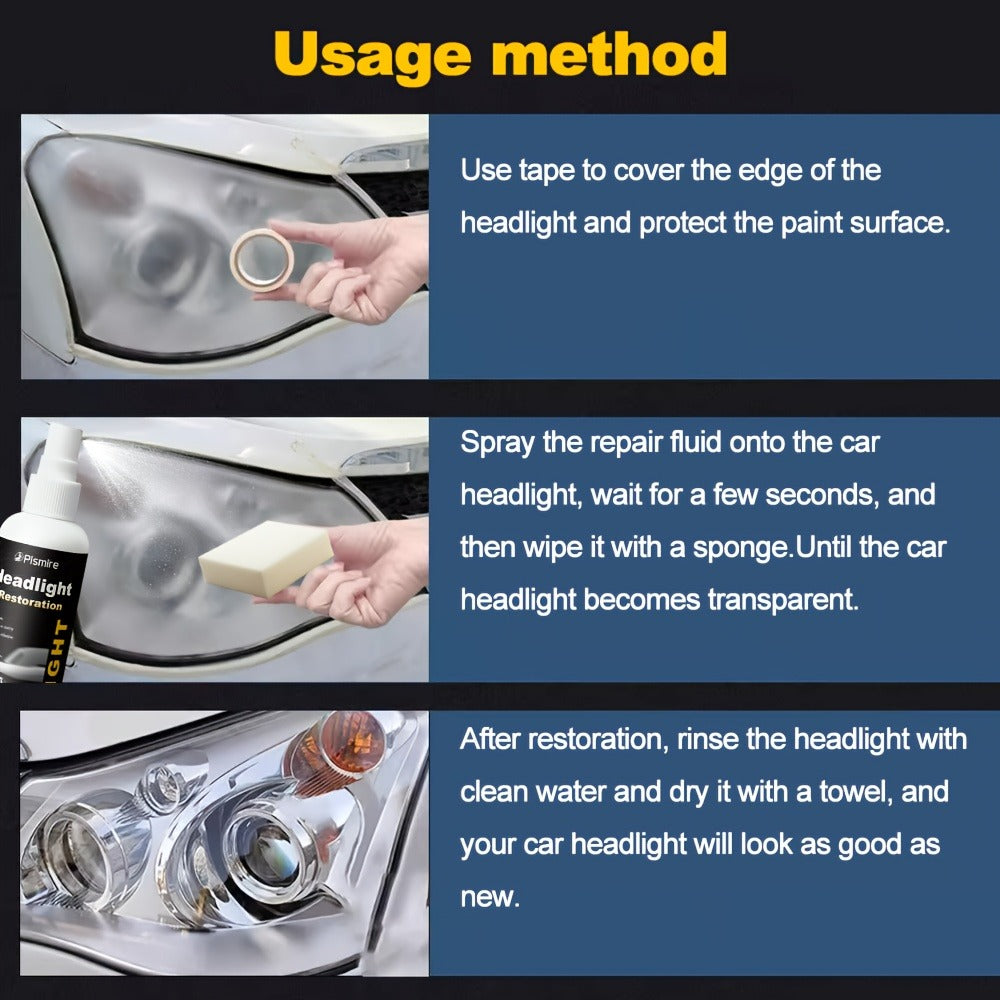 Headlight Restoration Kit Ceramic Coating Spray 100ml No Sanding No Polishing Required Quick Restore Yellowed Foggy Car Headl