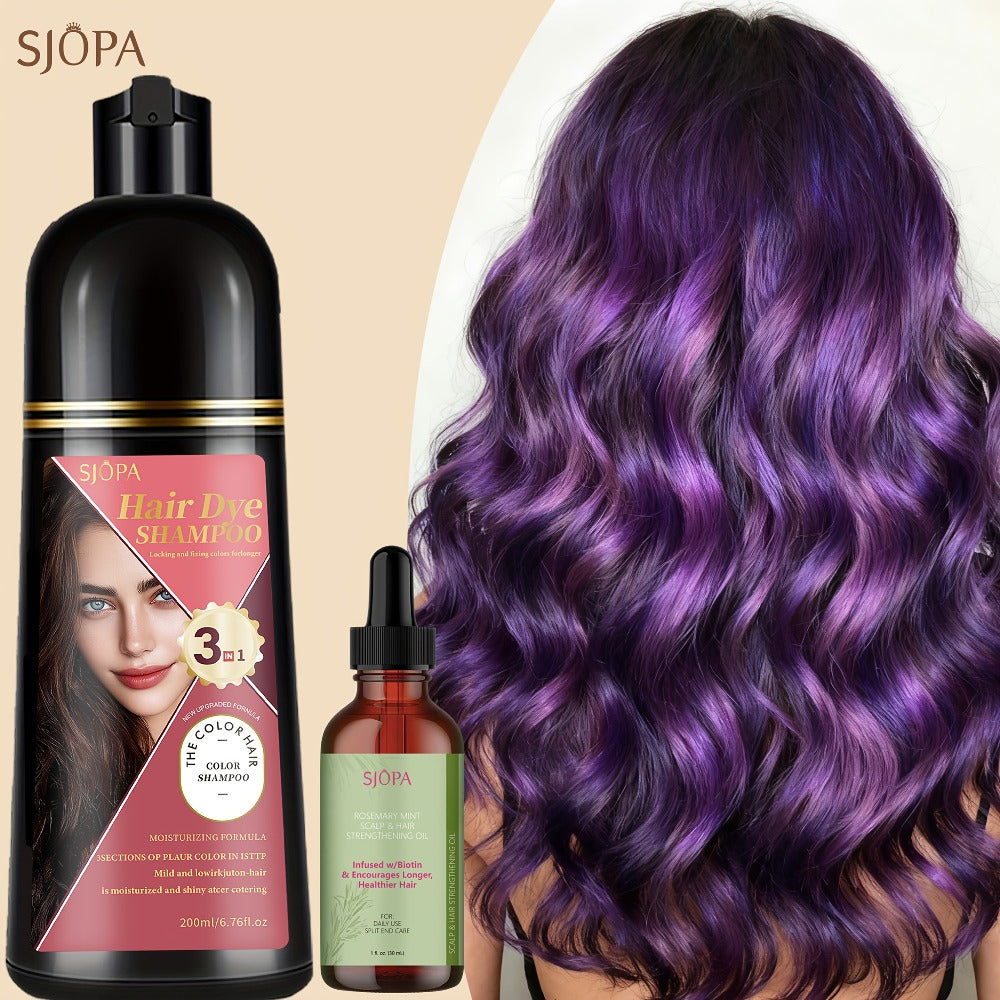 Hair Color Shampoo, SJOPA 3-in-1 Bottle-and-Dropper Set with 10 Rose, Brown, Purple and Black Color Options — image 9
