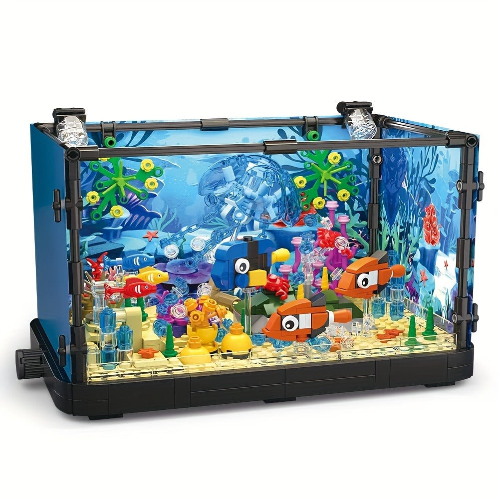 LED Aquarium Building Block Set, Fish Tank Marine Jellyfish Brick Model Kit with Glowing Light — image 9