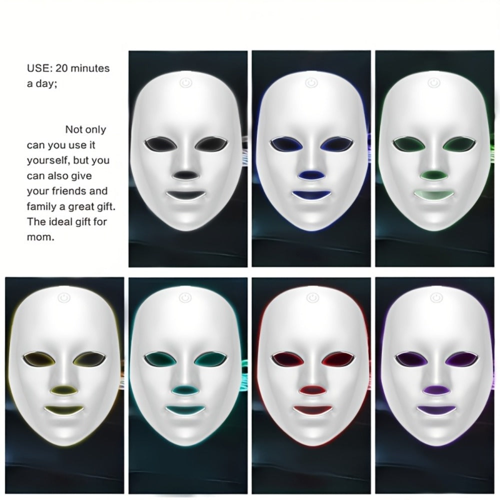 Portable LED Facial Mask 7-Color Light Therapy USB Rechargeable Plastic - Home Beauty Care for Bath Time, Home Spa and Person