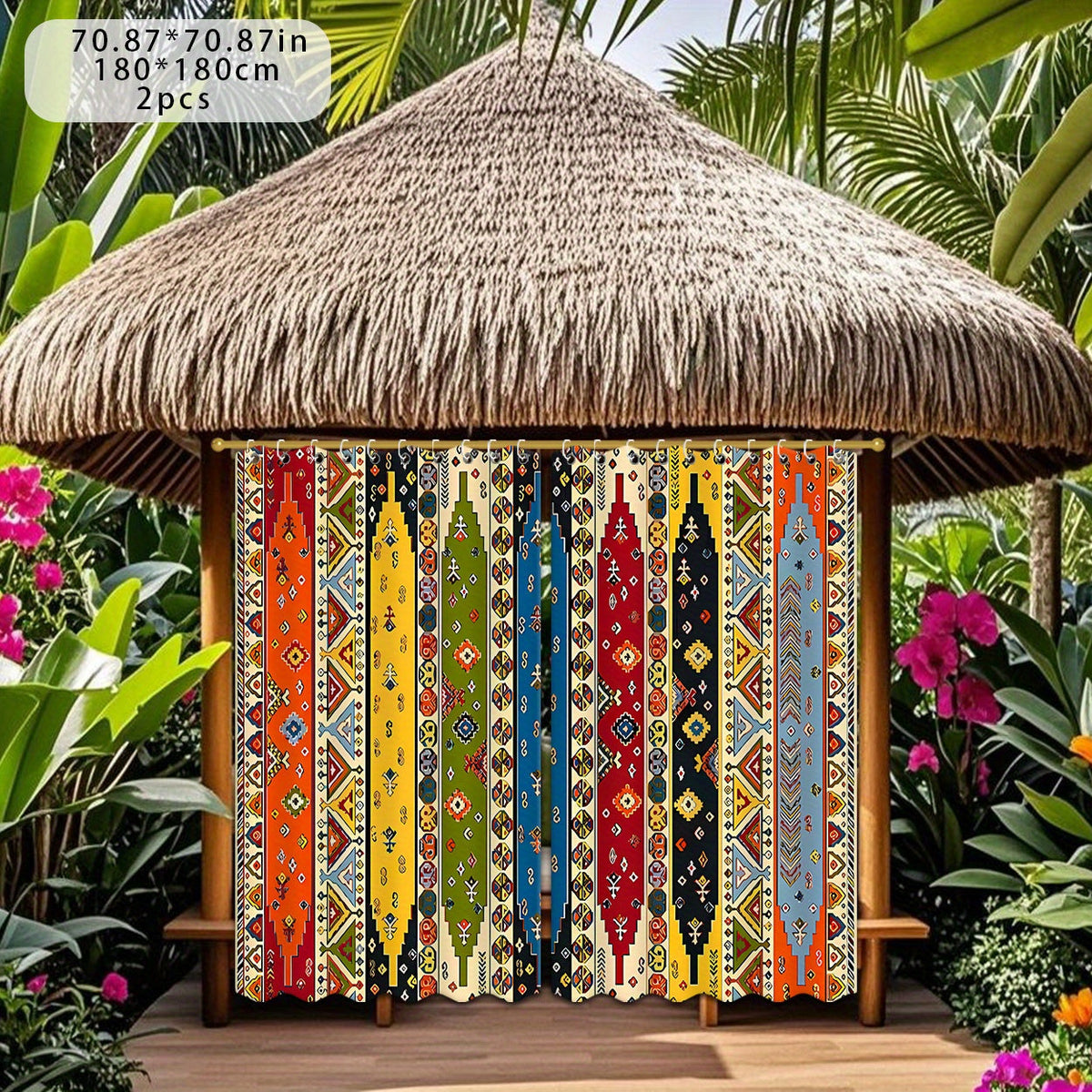 Boho Pattern Outdoor Curtain Pair in 180 cm Width with 180, 213 or 243 cm Length Options for Patio Use — image 5