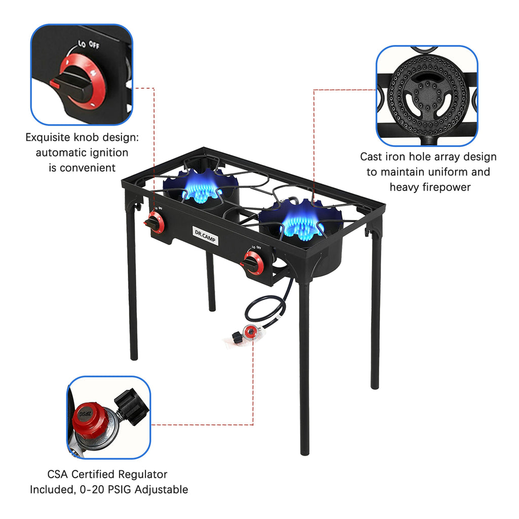 Propane Camping Stove Cast Iron 1, 2 or 3 Burner with Detachable Legs, 20 PSI High-Pressure Regulator — image 7