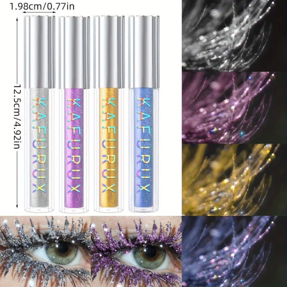 Colored Mascara Set 4pcs for Women – Vibrant Silver Blue Yellow Purple Curling Long-Lasting Formula, Highly Pigmented Bold Ey