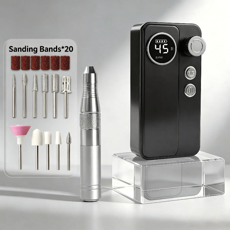 Cordless Electric Nail Drill Machine Rechargeable Professional E-File 11 Bits 20 Sanding Discs High Speed Acrylic Gel Natural