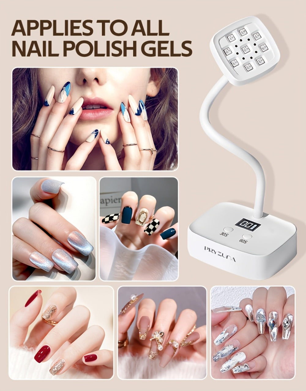 UV LED Nail Lamp Smart Sensor Auto-Start Rechargeable Cordless with 360° Flexible Gooseneck LCD Display 30s 60s Timer — image