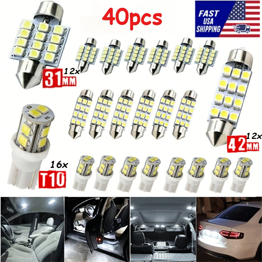LED Car Interior Light Bulbs 40PCS W5W 168 6000K Cold White – Width Indicator Reading Roof Dome Lamp Replacement Set — image 