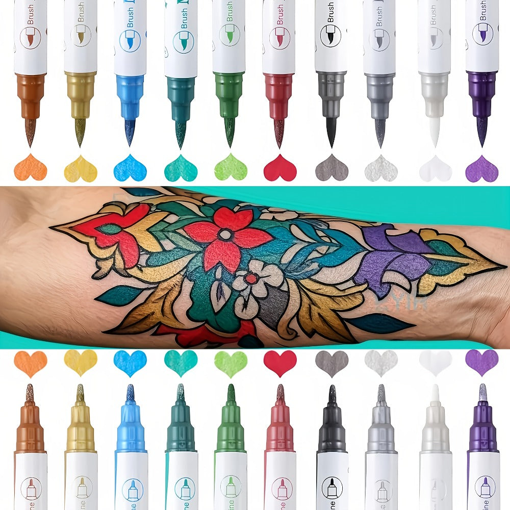 Double-Ended Tattoo Pen Set 10 Pcs with 114 Templates & Butterfly Stickers, Waterproof Sweat-Resistant DIY — image 2