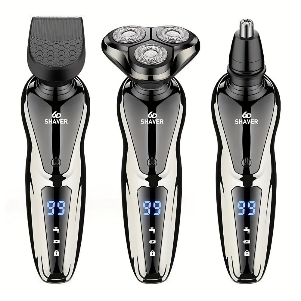 Electric Shaver for Men 3-in-1 Cordless Rechargeable 360° Floating Rotary – Beard Trimmer, Nose Hair Trimmer & Face Shaver wi