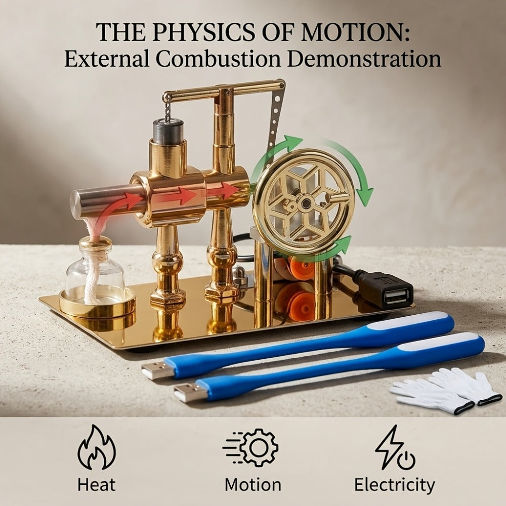 Stirling Engine Generator Kit Single Cylinder Stainless Steel, Real Working Heat Engine Model Generates Electricity — image 7