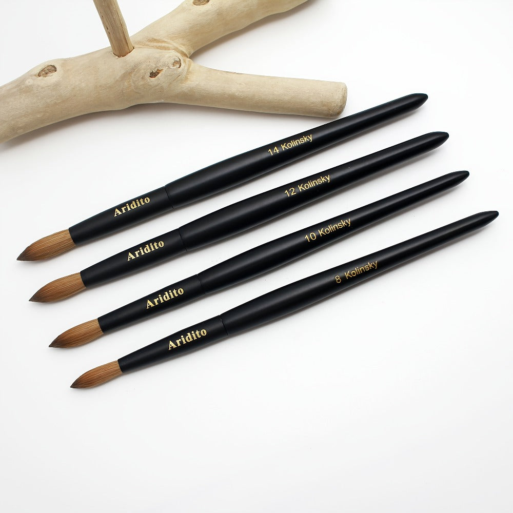 Kolinsky Nail Brush Round Head for Acrylic Extensions – Professional Black Wooden Handle Nail Art Brush with Genuine Kolinsky