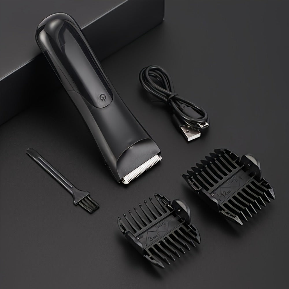 V-Shaped Ceramic-Blade Body Hair Trimmer with LCD Display, USB Cable, Guide Combs and Six Finish Options — image 13