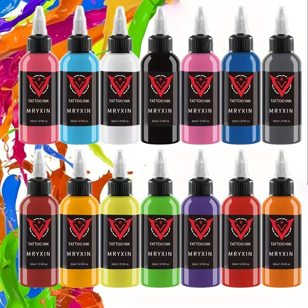 Tattoo Ink 14-Color Set with 1oz 30ml Bottles and One Full Palette Configuration with Item-Specific Color, Capacity and Bottl