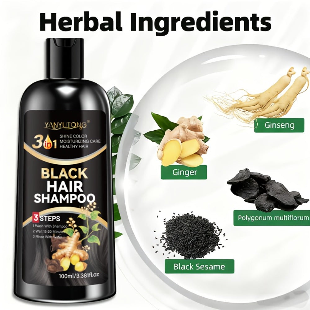 Hair Dye Shampoo, YANYUTONG 100ml Black 3-in-1 Bottle with Three-Step Package Directions for Home Use — image 9