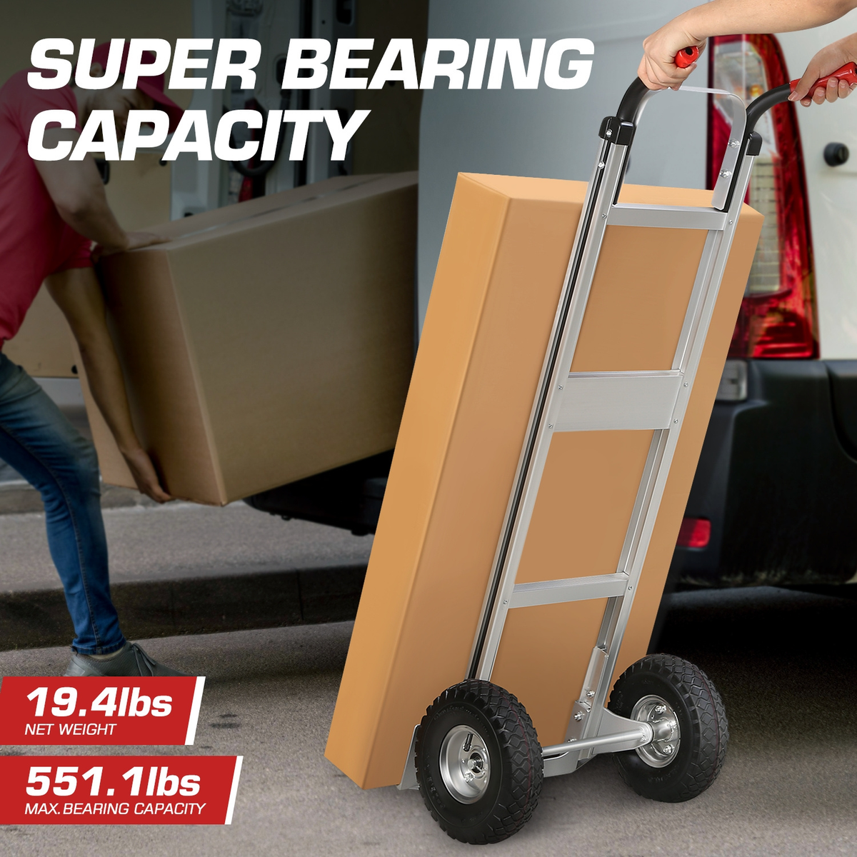 Upright Aluminum Hand Truck with Folding Toe Plate, 10-Inch Pneumatic Tires and 550 lb Load Label — image 11