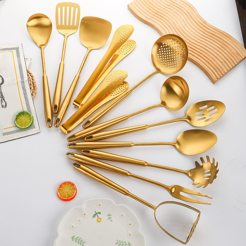 304 Gold-Plated Spatula And Strainer Set, 12-Piece Set
