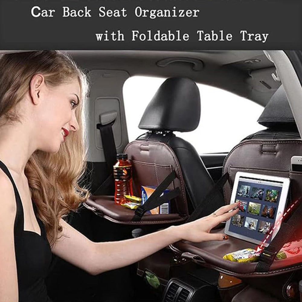 Car Rear Seat Organizer with Foldable Table, Footrest, Cup Holder, Tissue Box & Laptop Base – 2-Piece Premium Back Seat Stora