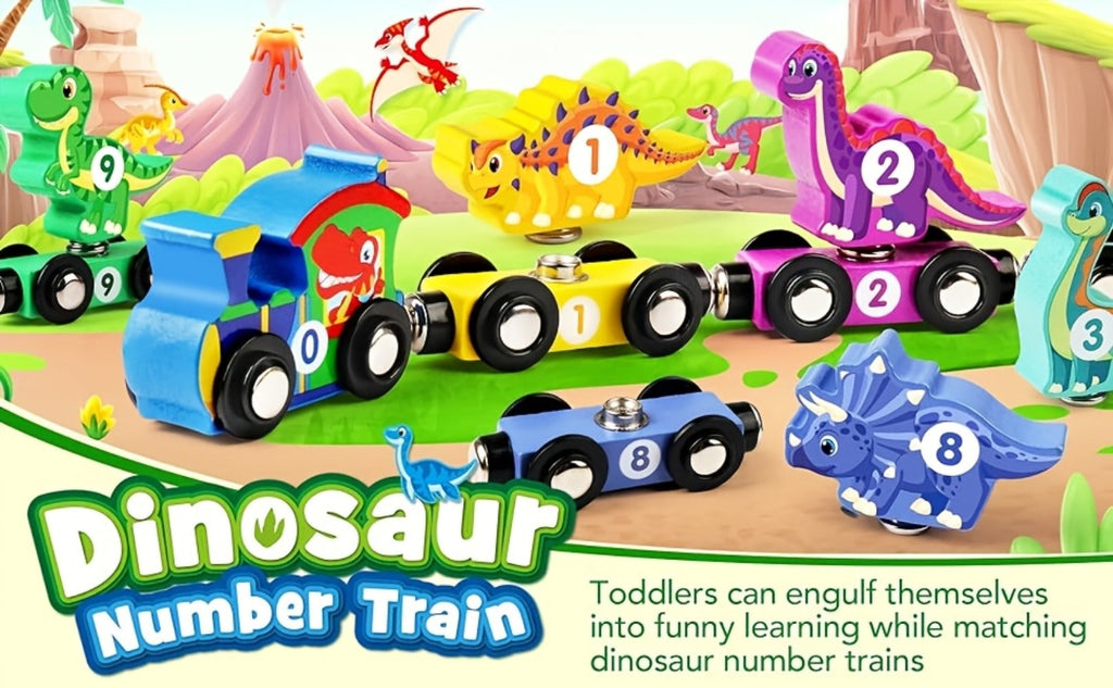 Magnetic Dinosaur Number Train Set for Kids Ages 3-5, 11PCS Wooden Magnetic Train Toy with Engine & Numbered Cars — image 9
