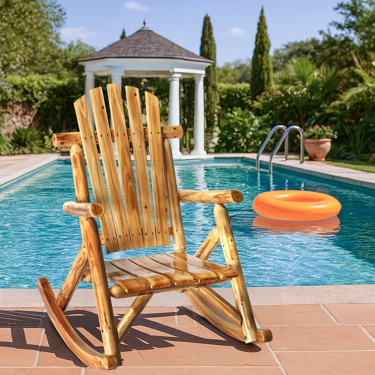 Patio Cedar Rocking Chair 26" Fan-Shaped Backrest Outdoor Rocker for Garden Poolside Patio — image 19