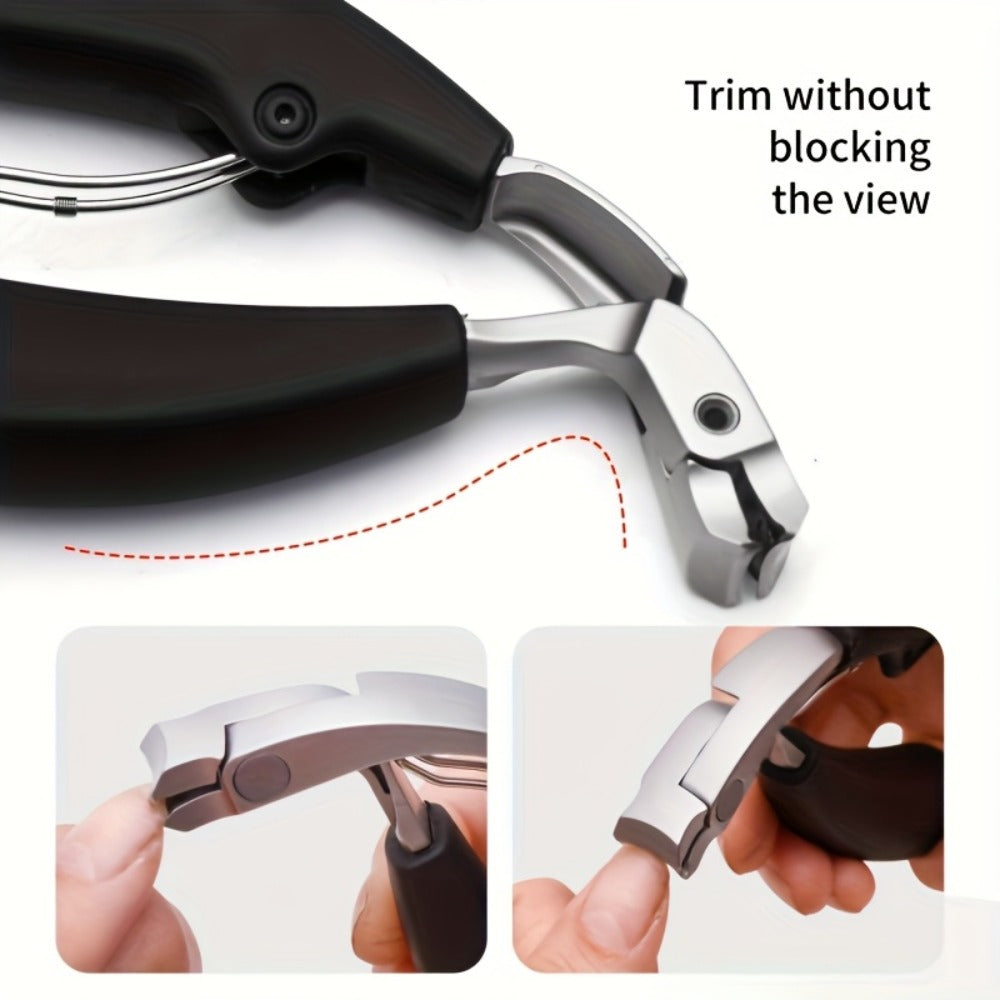 Wide-Jaw Nail Clipper and File Set, Two-Piece Black-Handle Kit with Curved Concave Edge and Stainless-Steel-Labeled Component