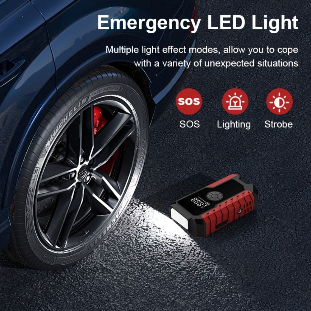 5-in-1 Jump Starter 5000A Peak – 10000mAh Power Bank, 150PSI Air Inflator, Type-C & LED Emergency Light for 12V Gas & Diesel 