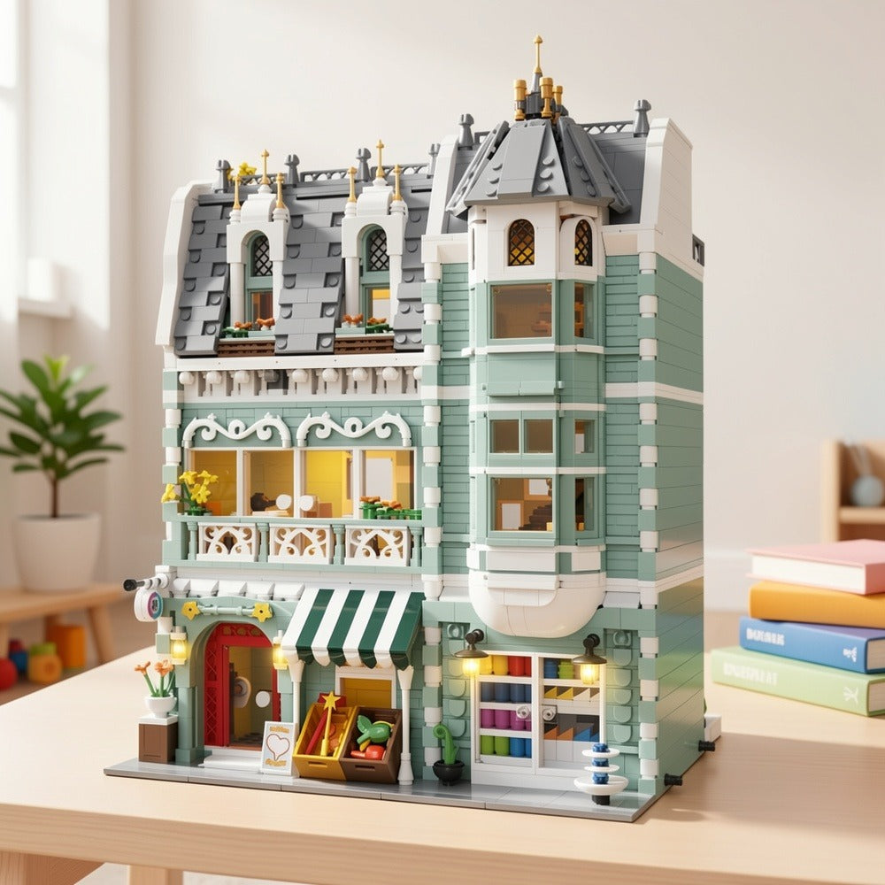 Modular City Building Blocks Set – European Architecture Grocery Store & Market Street, 3-Level Mini Brick Model Kit for Adul