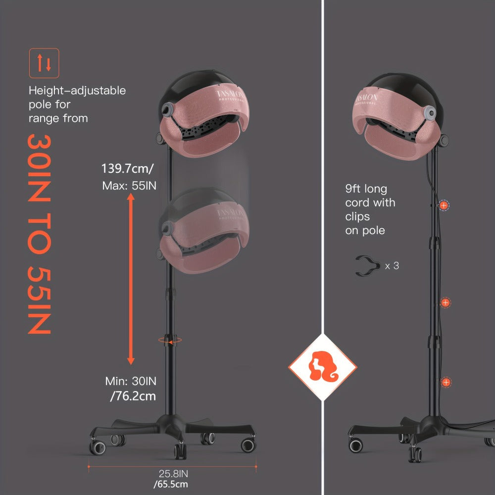 Hooded Hair Dryer 1875W Ionic Standing Bonnet Dryer on Wheels, 3 Heat Settings, Height Adjustable 30-55" — image 16