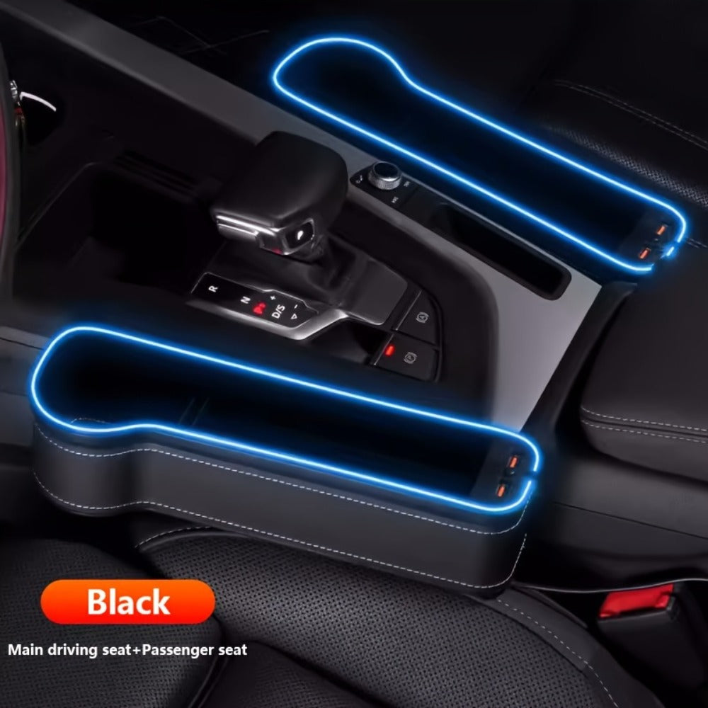 Black Lighted Seat-Gap Car Organizer with Phone Slot, USB Ports and Driver, Passenger or Pair Options — image 5