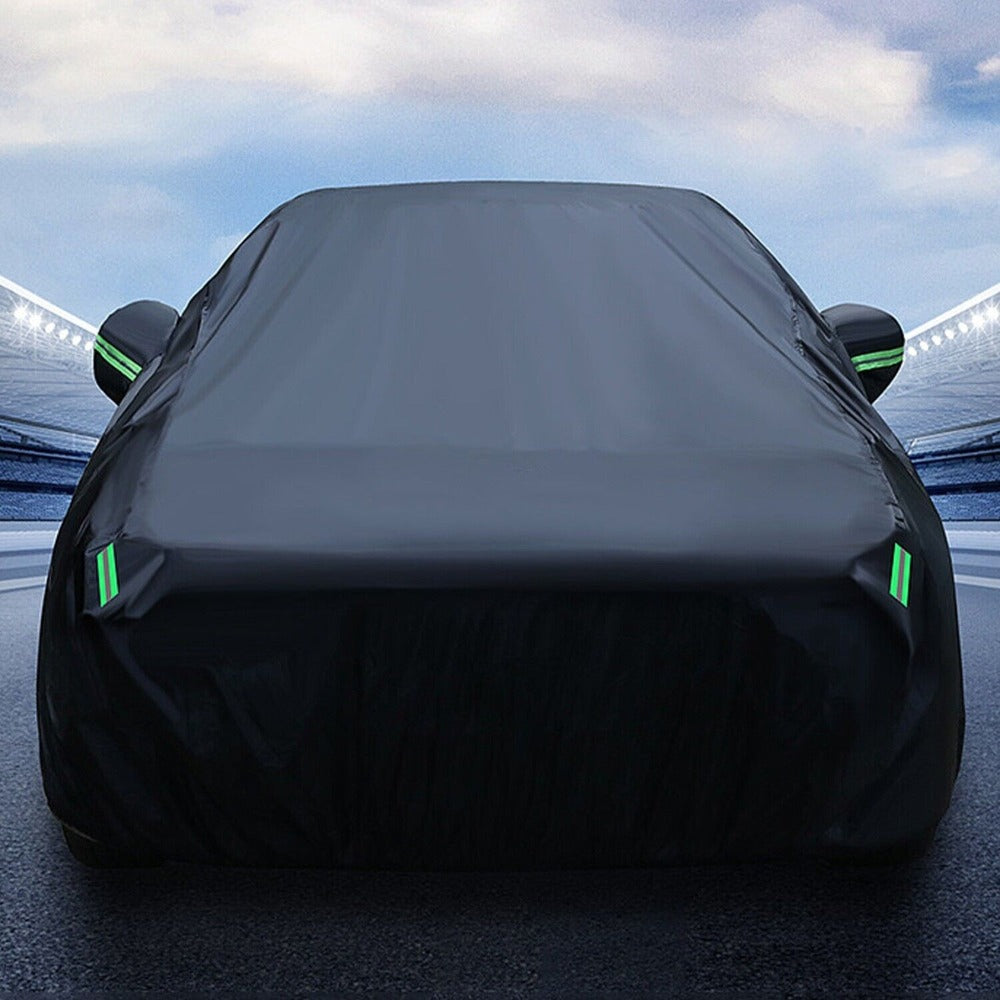 Black Full Car Cover with Green Reflective Tabs, Storage Bag and 5.1 x 2 x 1.5 m Vehicle Fit Size — image 9