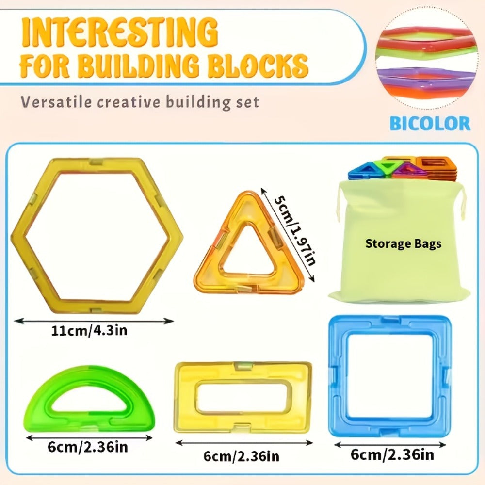 Magnetic Tiles 67-Piece Bicolor Open-Frame Geometry Building Set with Curves, Squares and Triangles — image 4