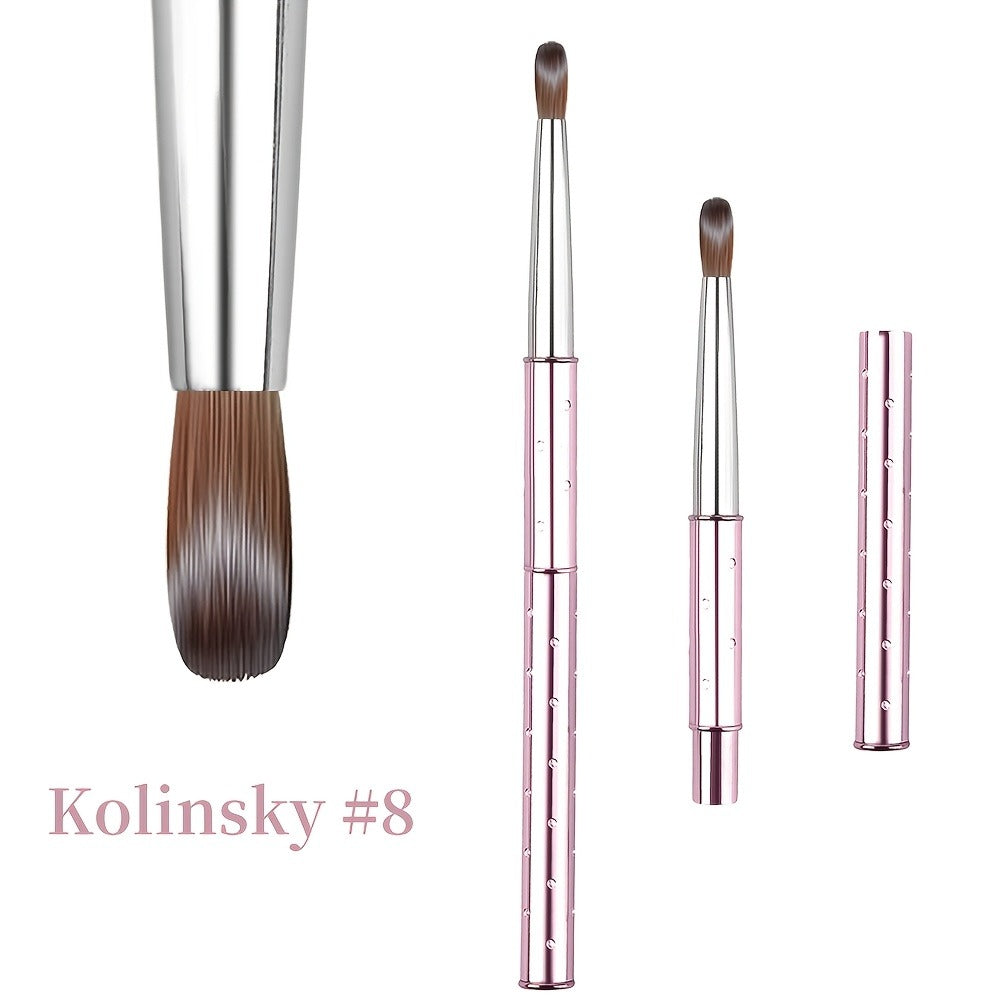Kolinsky Nail Brush Pink Sparkling Metal Handle – Round Head Acrylic Nail Art Brush for Extensions & Manicure — image 5